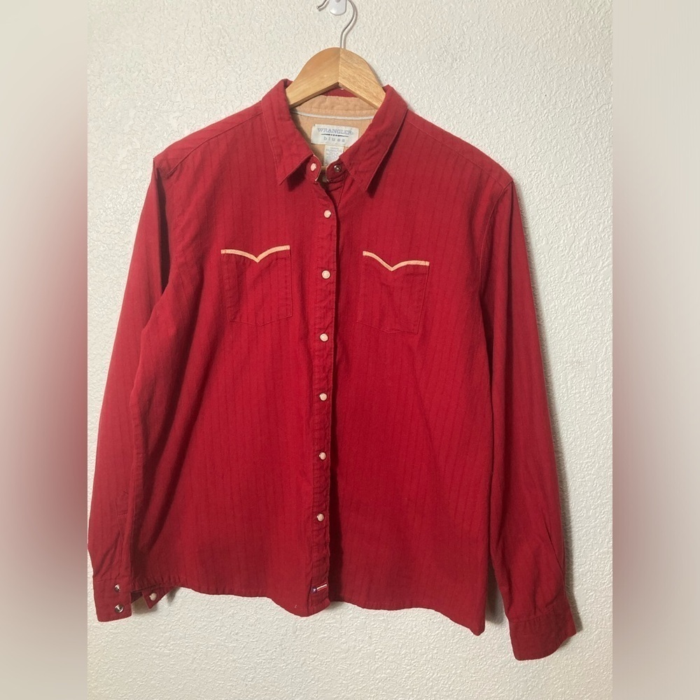Wrangler Blues womans XXL red long sleeve pearl snap western shirt cowgirl